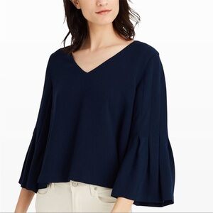 Club Monaco • Navy Blue Pleated Bell Sleeve Top Blouse